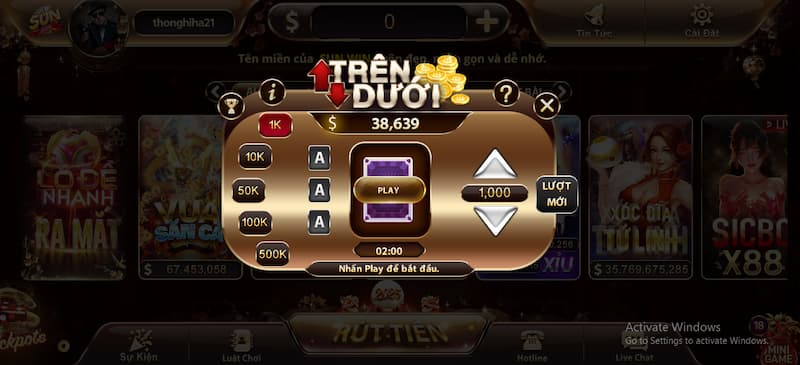 Mini game trên dưới kubet11 
